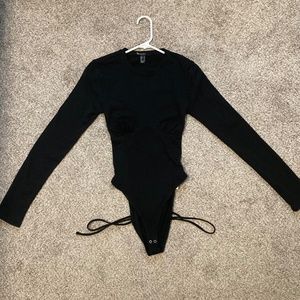Forever 21 Black Open-Back Long Sleeve Bodysuit